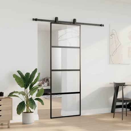 Vidaxl schuifdeur met beslagset 76x205 cm gehard glas zwart
