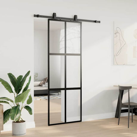 Vidaxl schuifdeur met beslagset 76x205 cm gehard glas zwart