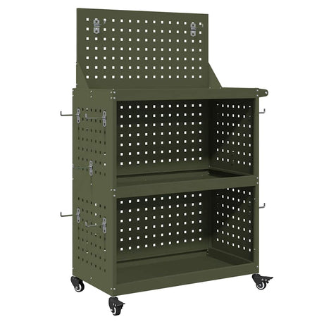 Vidaxl gereedschapswagen met plank olijf groen 65 x 35 x 111 cm