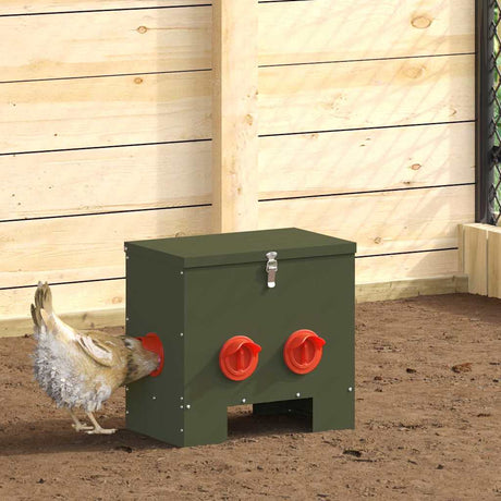 Vidaxl kip voerbak olijf groen 40,5 x 25 x 38 cm koudgewalst staal