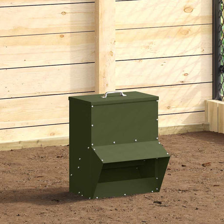 Vidaxl kip voerbak olijf groen 20 x 25 x35 cm koudgewalst staal