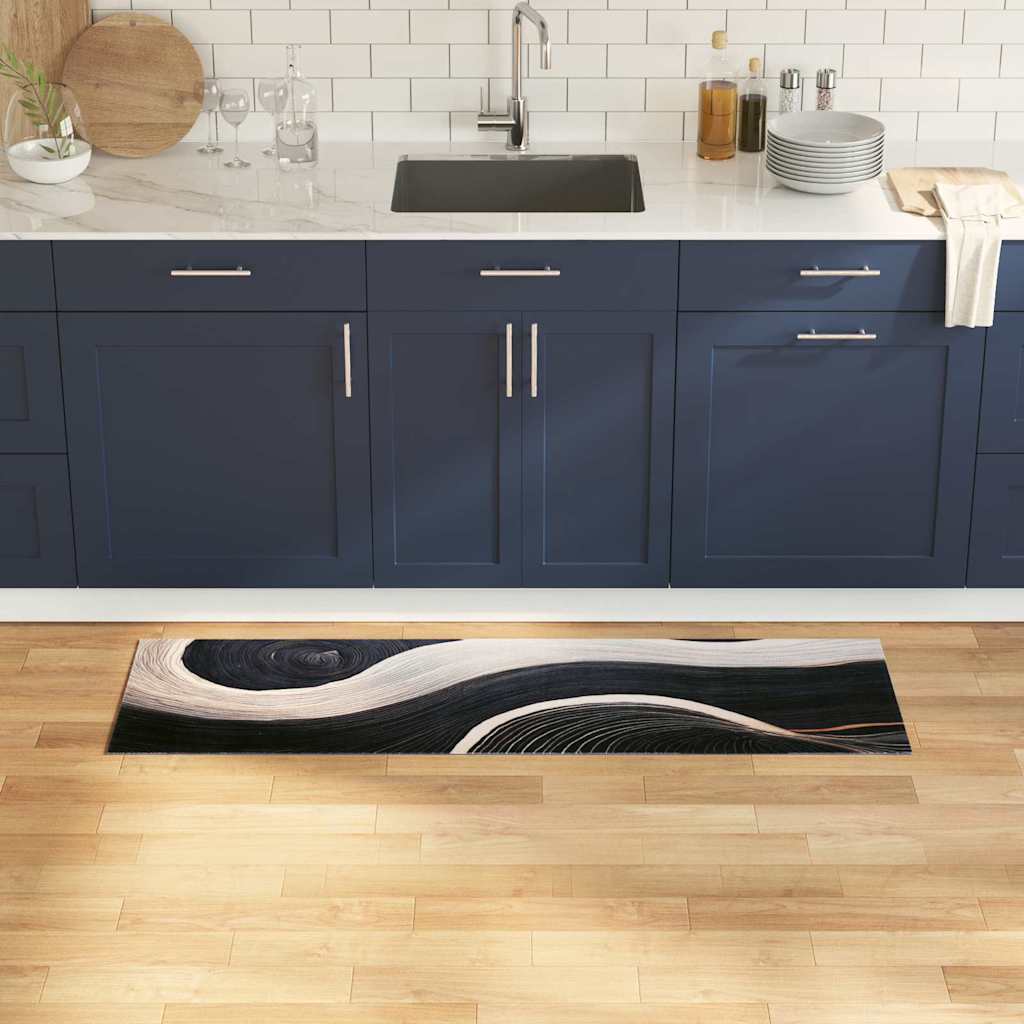 Vidaxl keuken vloerkleed zwart 150 x 45 cm fluweel