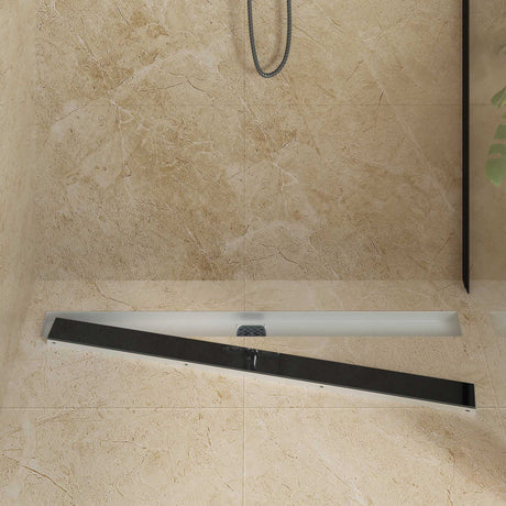 Vidaxl doucheafvoer glasdeksel met 360° sifon zwart 100 cm