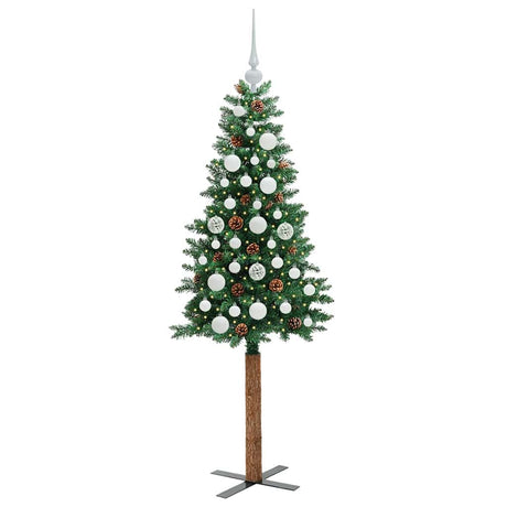 Vidaxl slanke kerstboom groen 150 cm pvc en massief dennenhout