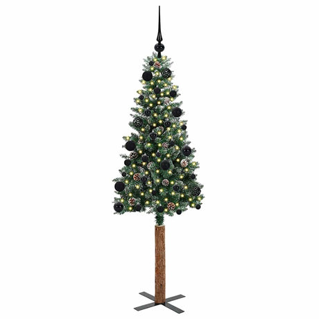 Vidaxl slanke kerstboom groen 150 cm pvc en massief dennenhout