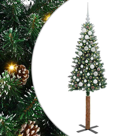 Vidaxl slanke kerstboom groen 150 cm pvc en massief dennenhout
