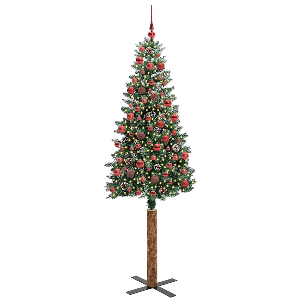 Vidaxl slanke kerstboom groen 180 cm pvc en massief dennenhout
