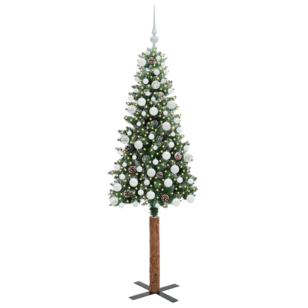 Vidaxl slanke kerstboom groen 180 cm pvc en massief dennenhout