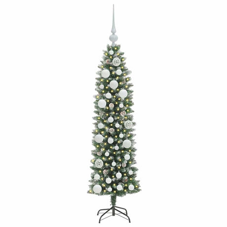 Vidaxl kunstmatige slanke kerstboom met 150 led groen en wit 120 cm