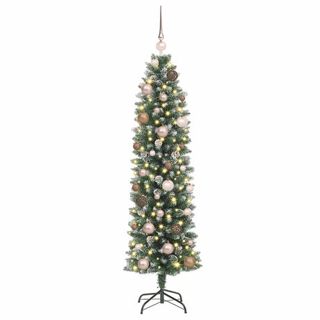Vidaxl kunstmatige slanke kerstboom met 150 led groen en wit 150 cm