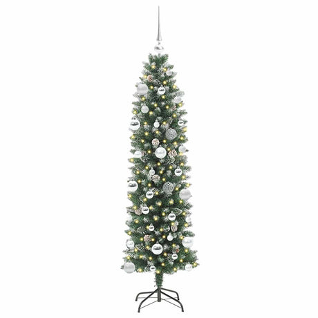 Vidaxl kunstmatige slanke kerstboom met 150 led groen en wit 150 cm