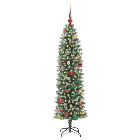 Vidaxl kunstmatige slanke kerstboom met 150 led groen en wit 150 cm