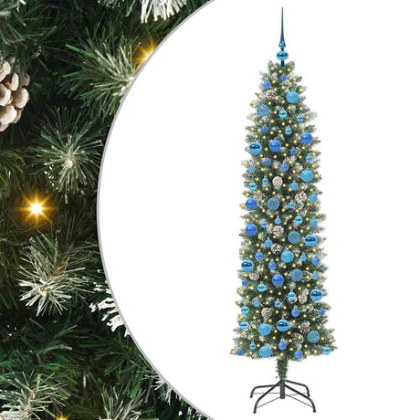 Vidaxl kunstmatige slanke kerstboom met 300 led groen en wit 180 cm