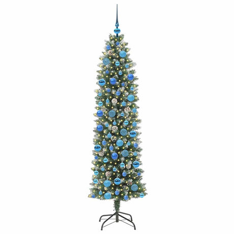Vidaxl kunstmatige slanke kerstboom met 300 led groen en wit 180 cm