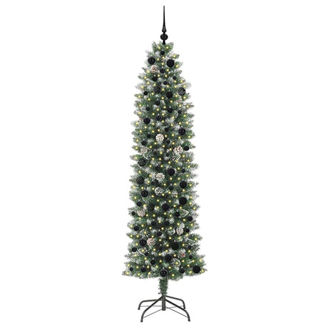 Vidaxl kunstmatige slanke kerstboom met 300 led groen en wit 210 cm