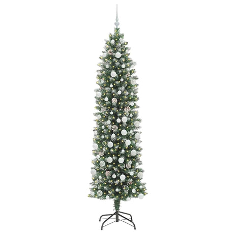 Vidaxl kunstmatige slanke kerstboom met 300 led groen en wit 210 cm