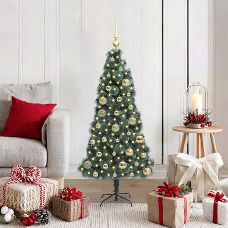 Vidaxl kunstkerstboom met verlichting en ballenset groen 120 cm pet