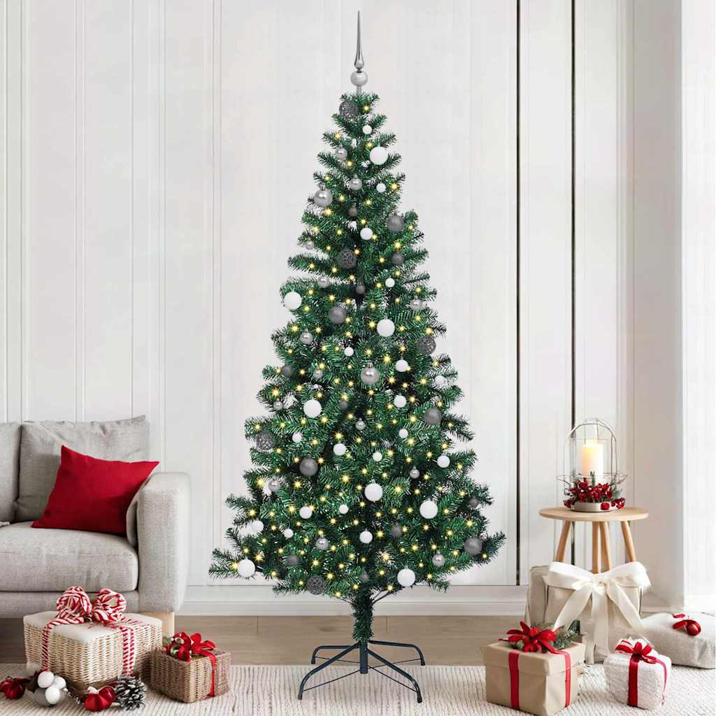 Vidaxl kunstmatig voorverlicht kerstboom groen 240 cm pvc en metaal