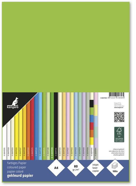 Kangaro -papier - formaat a4 - 80 grams - kleur helgroen - pak 100 vel