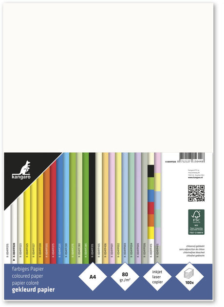 Merkloos sans marque kangaro papier - formaat a4 - 80 grams - roomwit - pak 100 vel