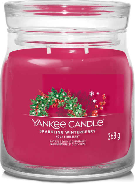 Yankee candle - sparkling winterberry medium geurkaars - 50 branduren - 2 lonten