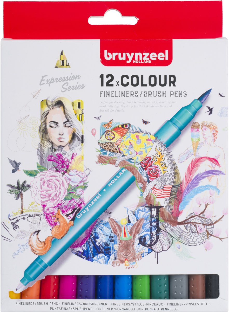Bruynzeel fineliner brushpennen, 12st.