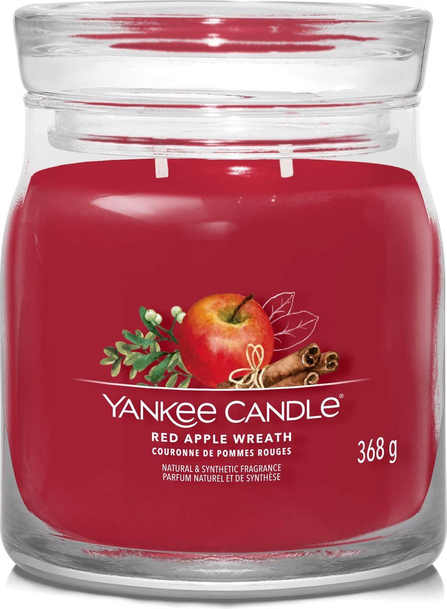 Yankee candle - red apple wreath medium geurkaars - 50 branduren - 2 lonten