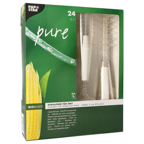 Papstar 24 glazen voor mousserende wijn pure 100ml ø5,5x16,5cm glashelder gemaakt van recyclebaar pla plantaardige bioplastic