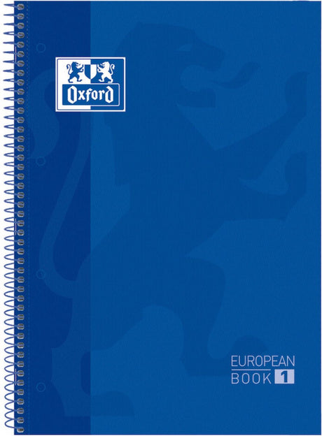 Oxford school europeanbook - notitieboek - gekleurde rand - a4+ - ruit 5mm - 80 vel - 4 gaats - hardcover - donkerblauw
