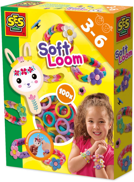Ses creative soft loom armbanden - armbandjes maken - knutselen - voor meisjes vanaf 3 jaar - 100 elastiekjes met punnikpopje