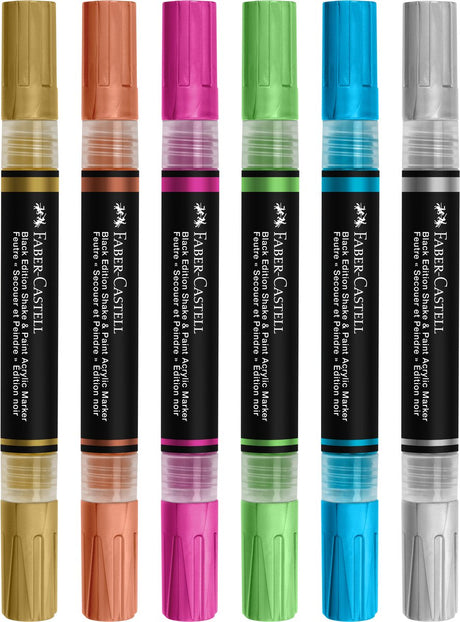 Faber-castell acrylmarker - black edition - shake paint - 6 metallic kleuren - fc-285517