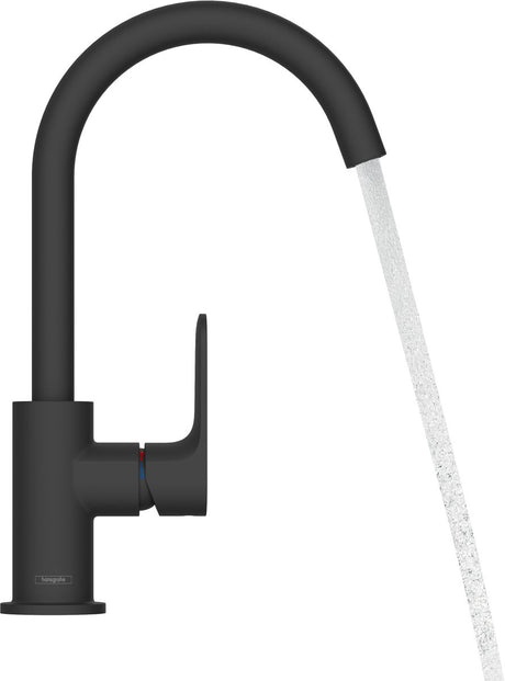 Hansgrohe rebris s - wastafelmengkraan - ééngreeps bediening - met trekwaste - 210mm maat - draaibare uitloop - mat zwart