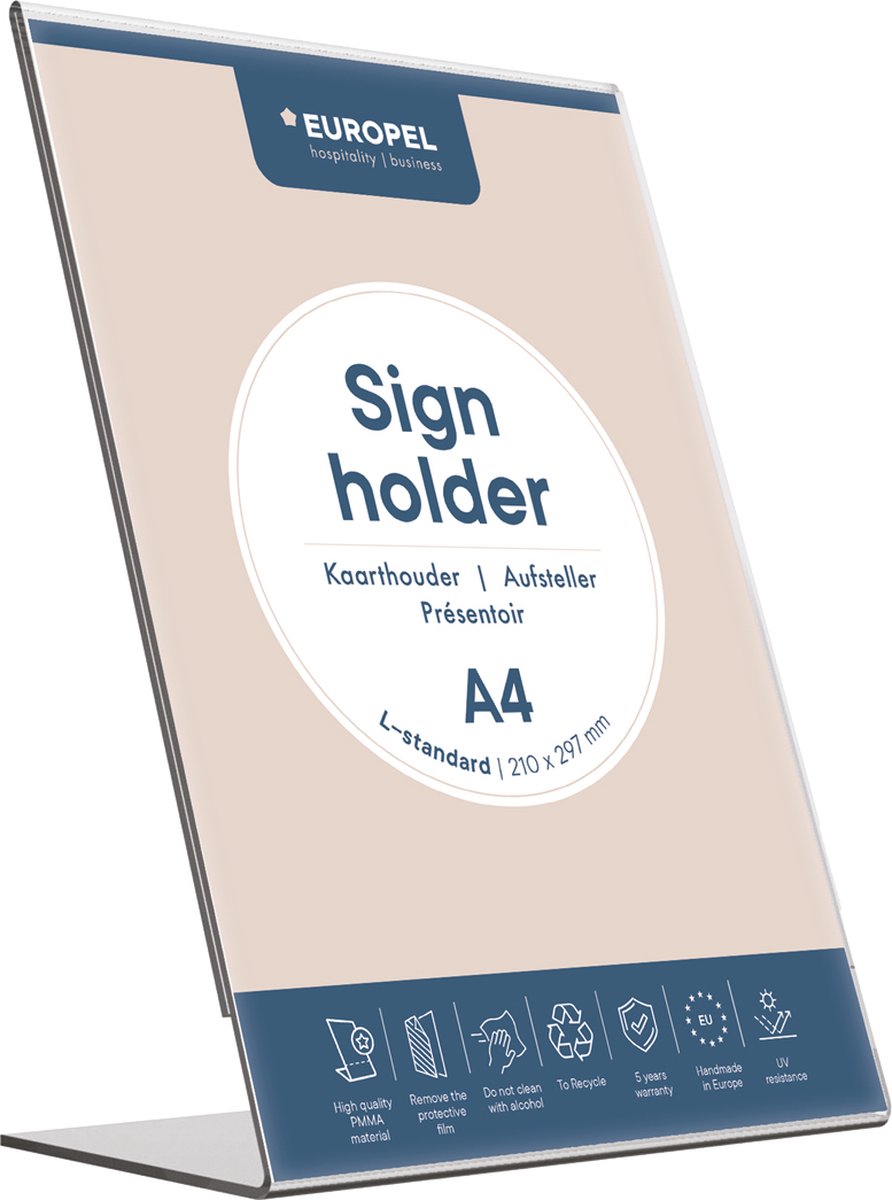 Europel kaarthouder staand - l-standaard - a4 - 21 x 29,7 cm - transparant
