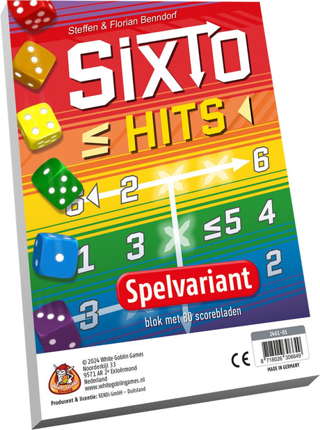 White goblin games - sixto: hits - dobbelspel - 1 tot 6 spelers - uitbreiding - nieuwe mogelijkheden tot scoren - voor rekenplezier