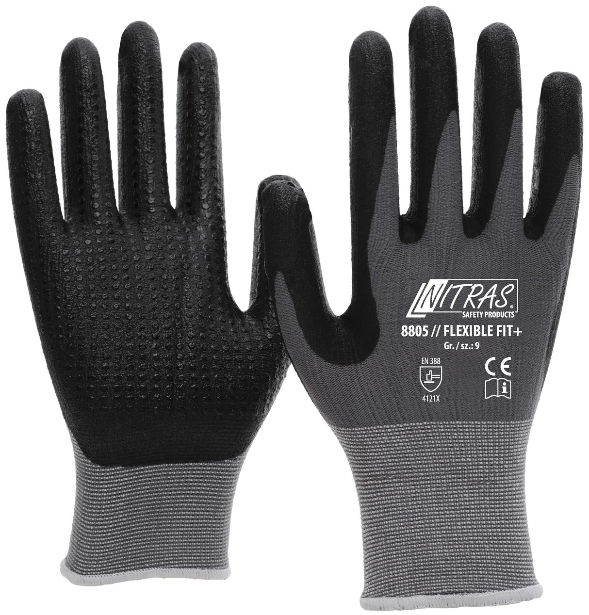 Nitras safety monteurshandschoen flexible fit+ glove size 8 pimples gray sw flexible fit+
