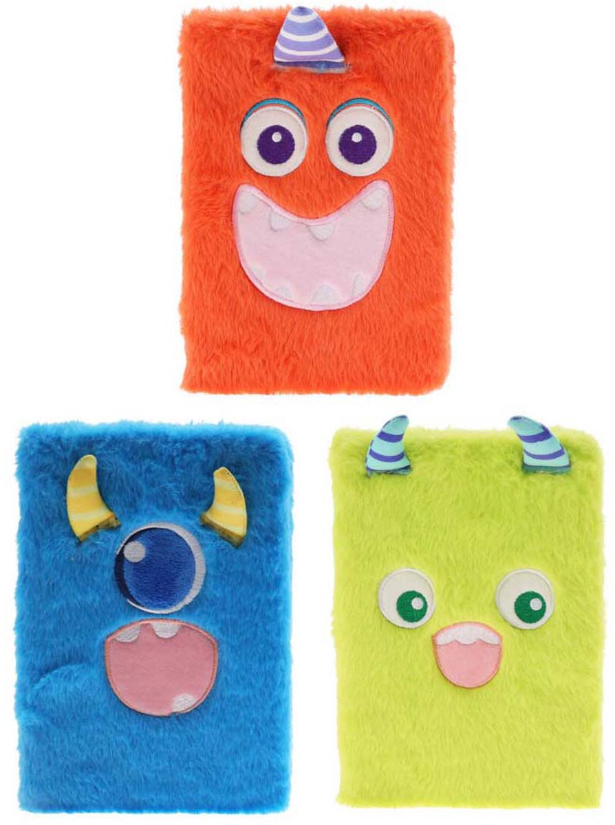 Koopman pluche notitieboek monster multicolor voor kinderen en creatief schrijven.
