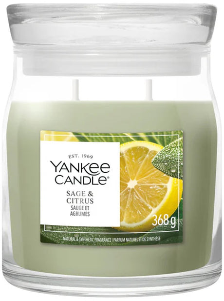 Yankee candle - sage citrus medium geurkaars - 50 branduren - 2 lonten