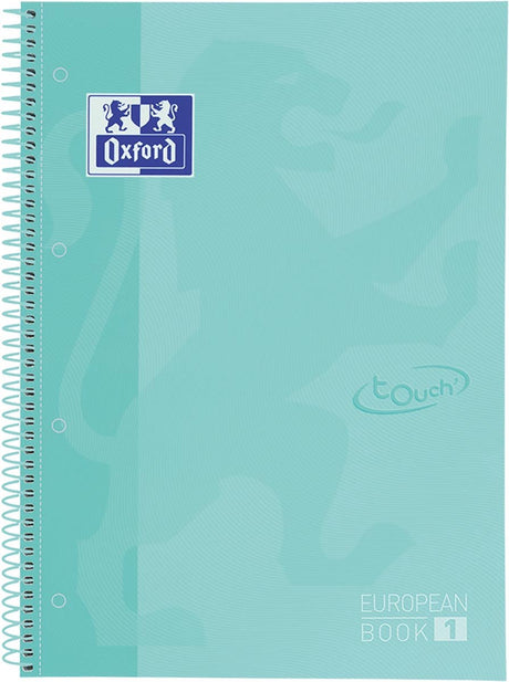 Oxford school europeanbook - notitieboek - gekleurde rand - a4+ - lijn - 80 vel - 4 gaats - hardcover - pastel mint