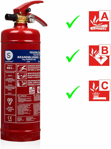 Smartwares 10.014.68 - brandblusser poeder 2kg - incl ophangbeugel - brandklasse abc - bsi gecertificeerd