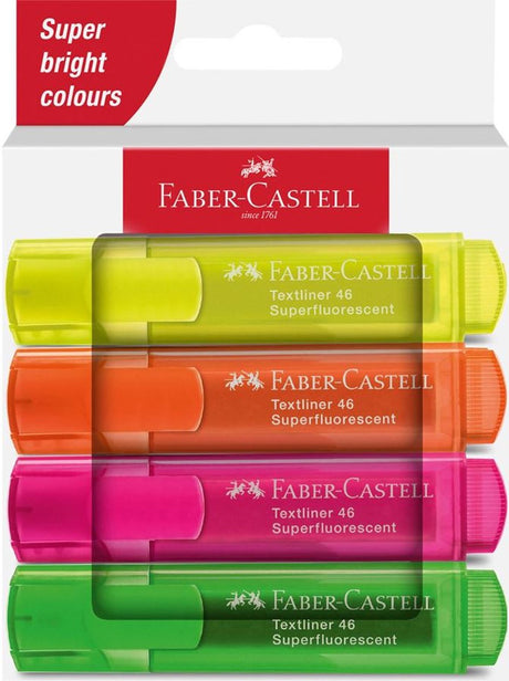 Faber-castell markeerstift faber castell 46 4 stuks geel - oranje - groen - roze in karton etui