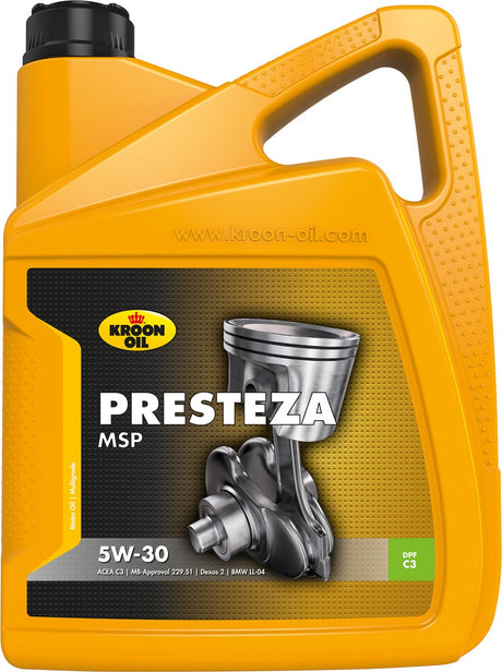 Kroon-oil kroon oil - presteza msp 5w-30 - synthetische longlife motorolie - 5 liter - transparant