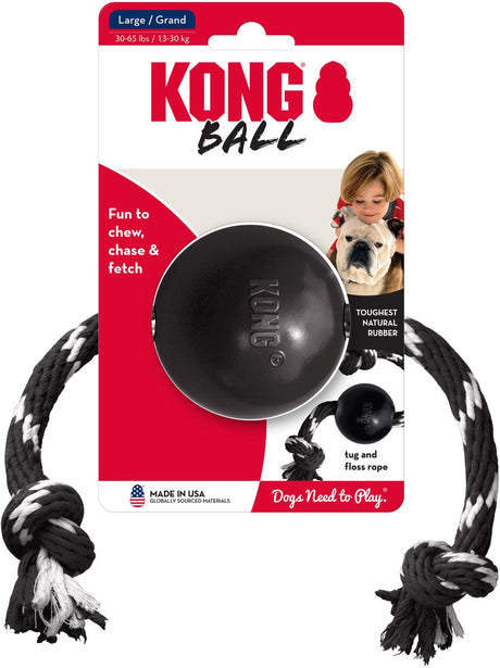 Kong extreme bal - met touw - honden speelgoed - zwart wit - ø 7.5 cm