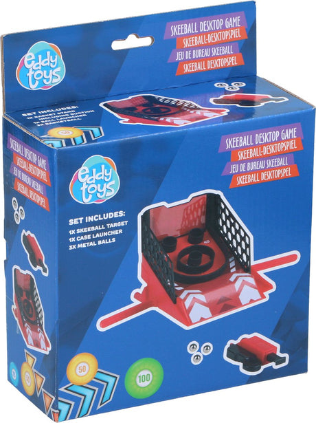 Eddy toys bureau skeeball spel - skeeball desktop game met lanceerder - inclusief 3 metalen ballen - tafelmodel met scorezones en zijhekken