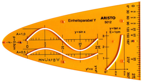Aristo eenheidsparabool y - afmetingen 200x75mm - met inktnoppen - oranje transparant - ar-5012