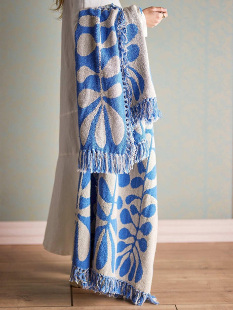 Bloomingville - plaid nevine blauw 160x130cm - gerecycled katoen