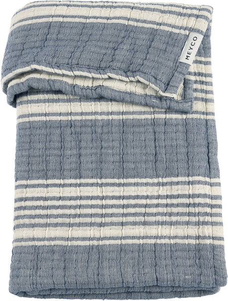 Meyco baby stripe jacquard ledikant deken - pre-washed hydrofiel - indigo - 100x150cm - 1.5 tog