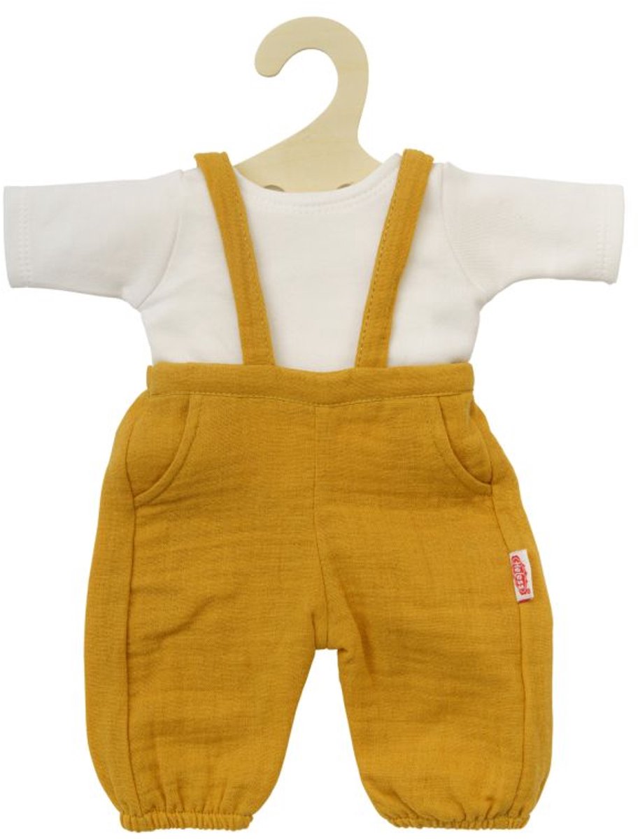 Heless poppenkleding tuinbroek okergeel biologisch katoen 35-45 cm.