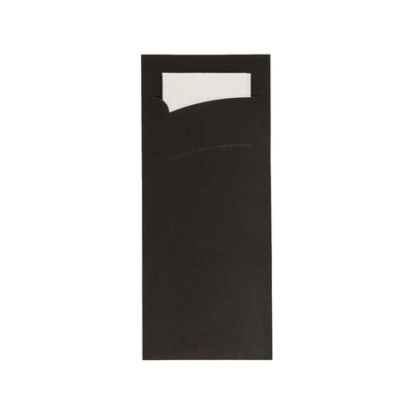 Bestekzakje pochette zwart met wit servet (600 stuks)