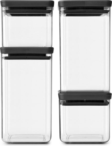 Brabantia tasty+ voorraadbussen - stapelbaar - 2x 0,7 l 2x 1,6 l - dark grey
