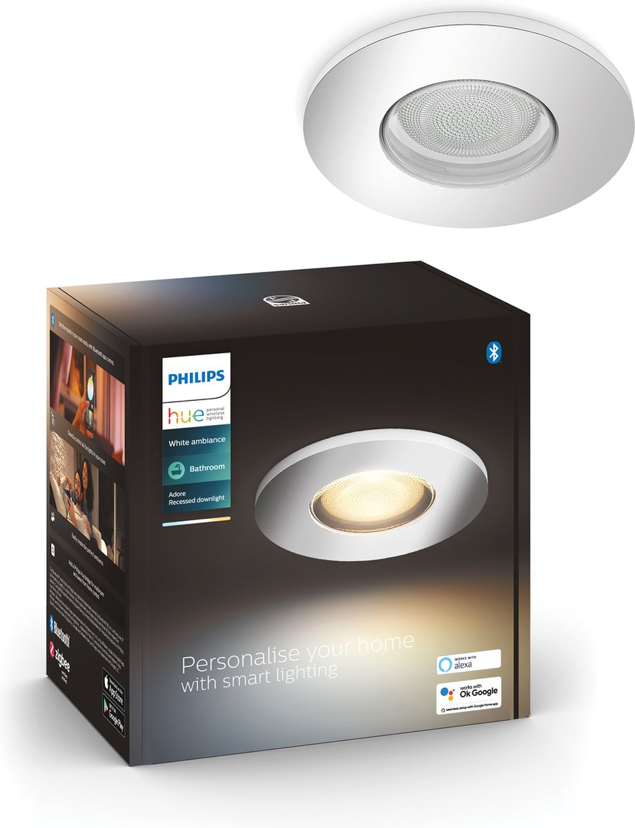 Philips hue adore badkamerinbouwspot - warm- tot koelwit licht – 1-pack - chroom